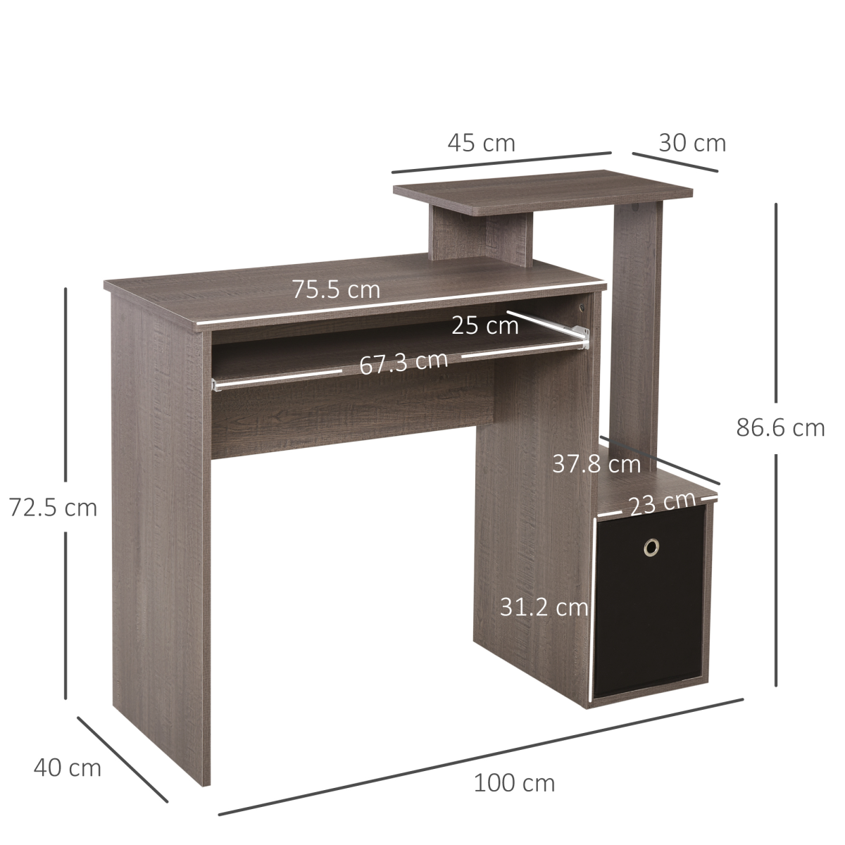 HOMCOM Computer Desk with Sliding Keyboard Tray, Storage Drawer & Shelf – Compact Home Office Desk, Grey