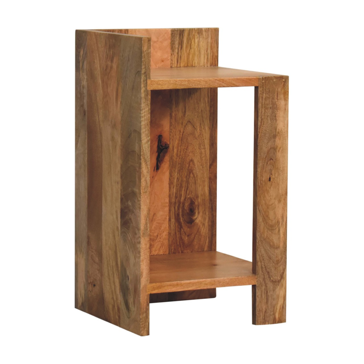 Artisan Furniture Oak-ish Box Bedside Table with Open Shelf – Solid Wood, Beige