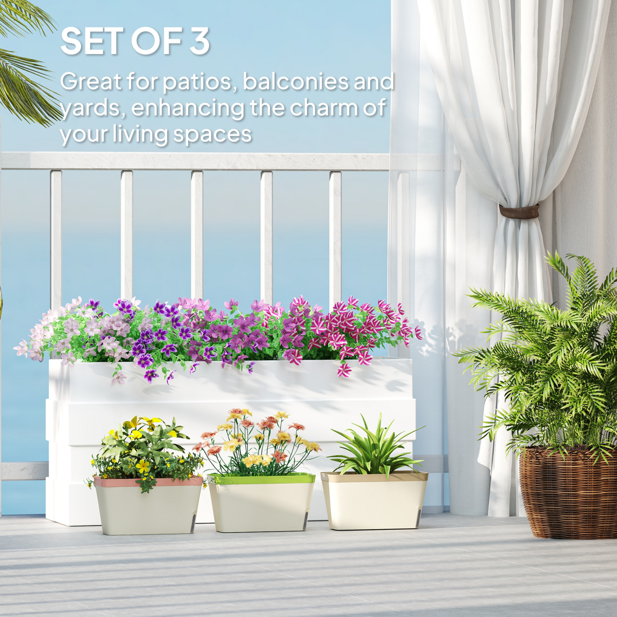 Outsunny 3 Pcs Self Watering Plant Pots with Visual Water Level Window