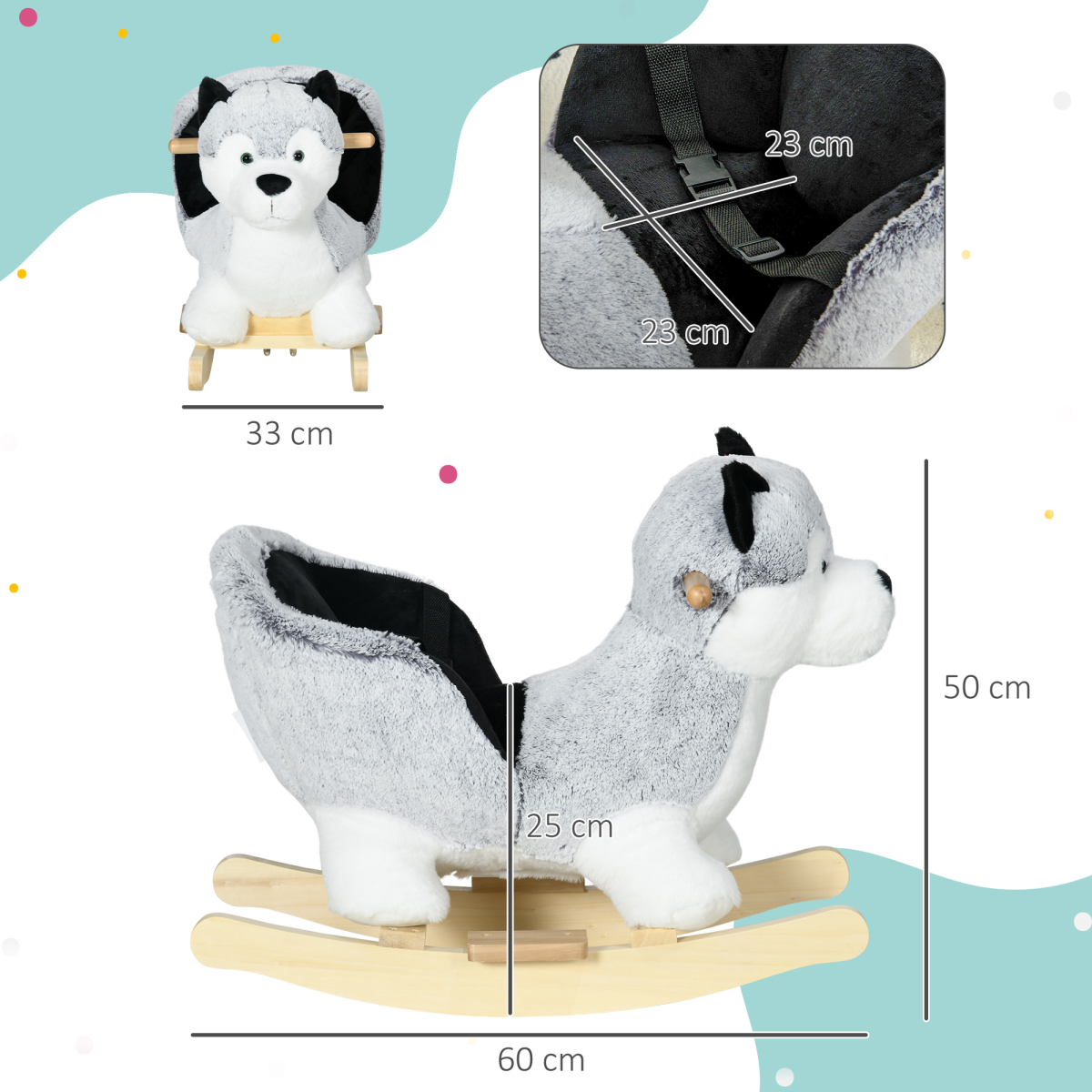 HOMCOM Husky-Shaped Baby Rocking Horse with Seatbelt and Sounds – Plush Rocker for Ages 18-36 Months