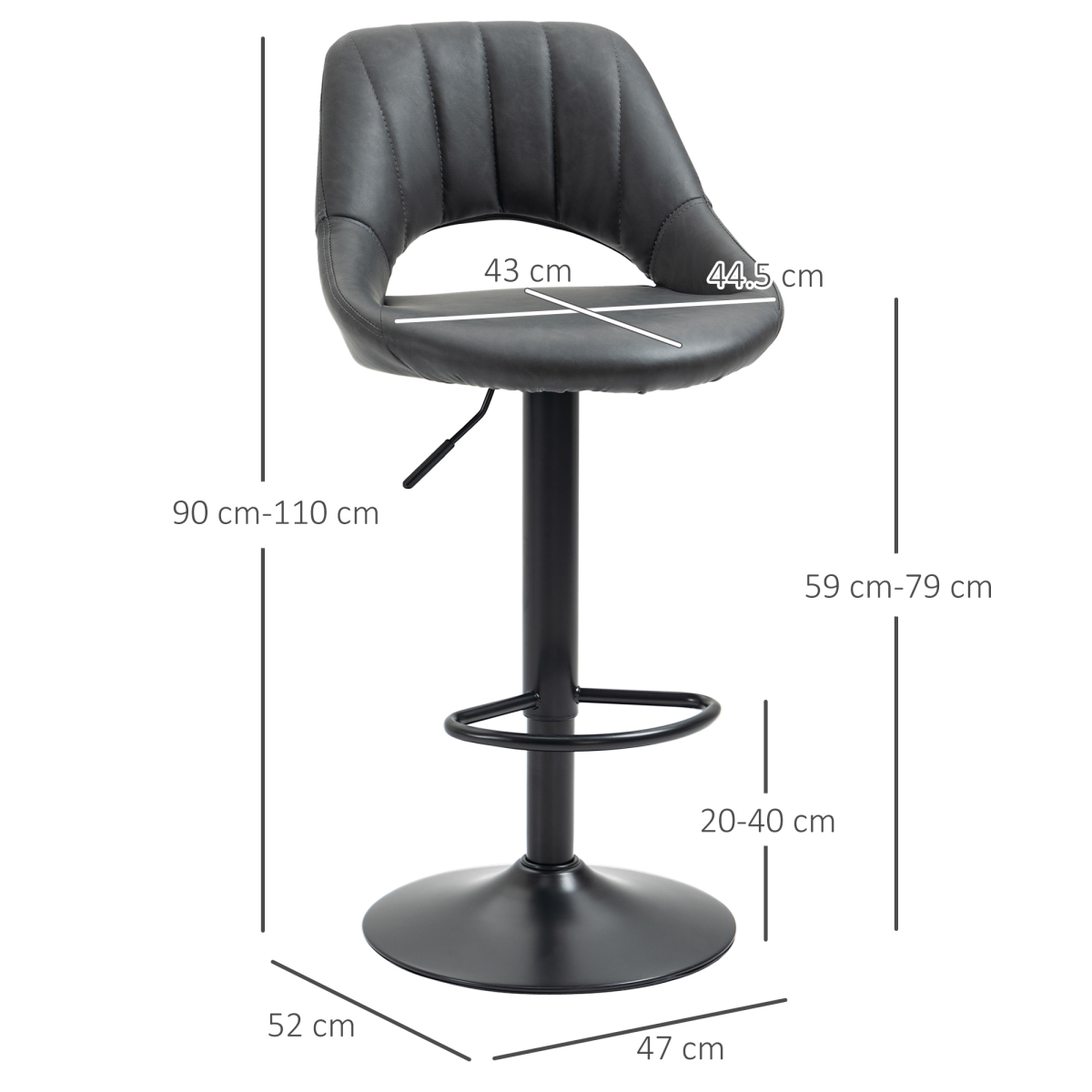 HOMCOM Adjustable Swivel PU Leather Bar Stools with Footrest – Kitchen Island Seating, Set of 2