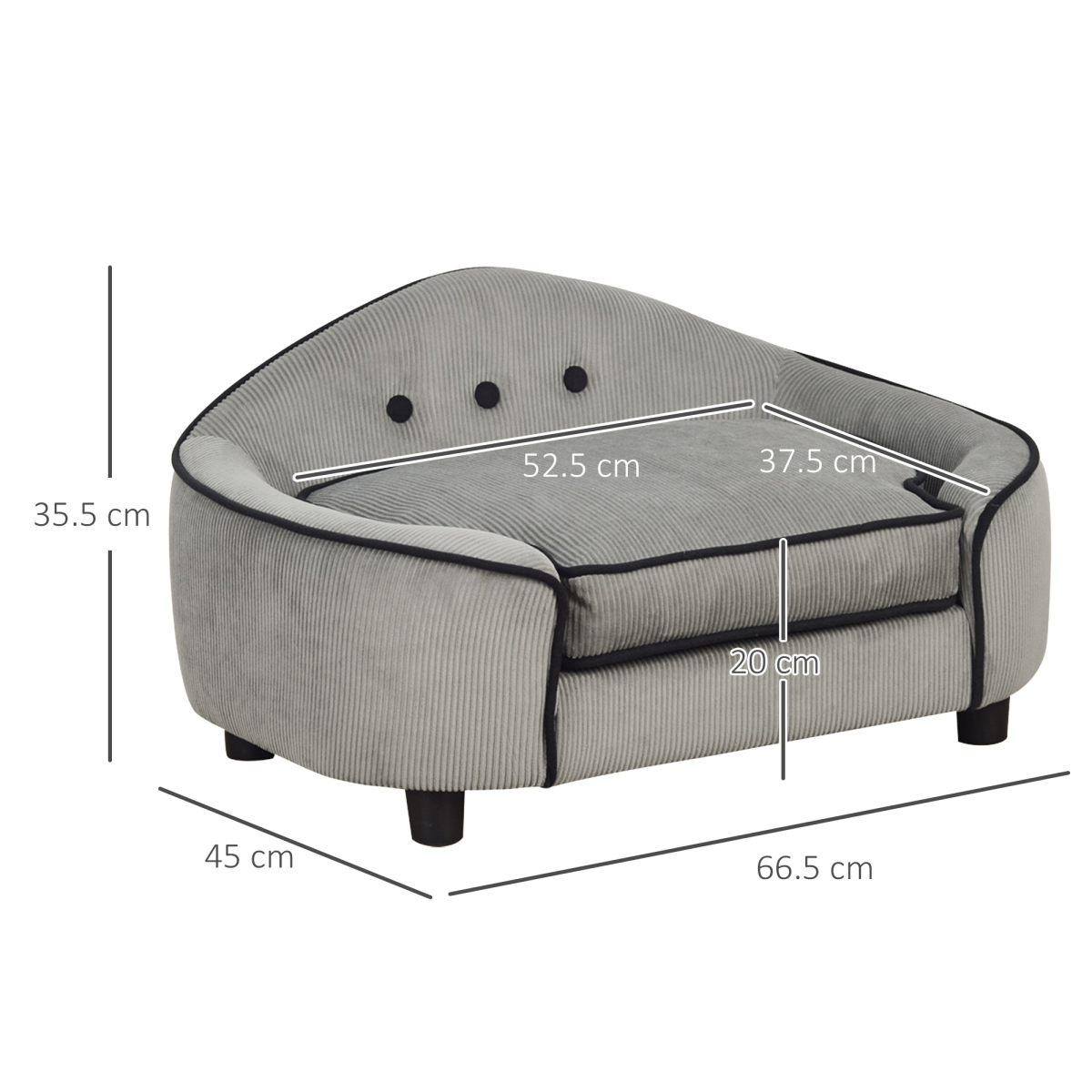 PawHut Dog Sofa Bed Pet Chair with Padded Sponge Cushion for XS and S Dogs – Wooden Frame, Grey