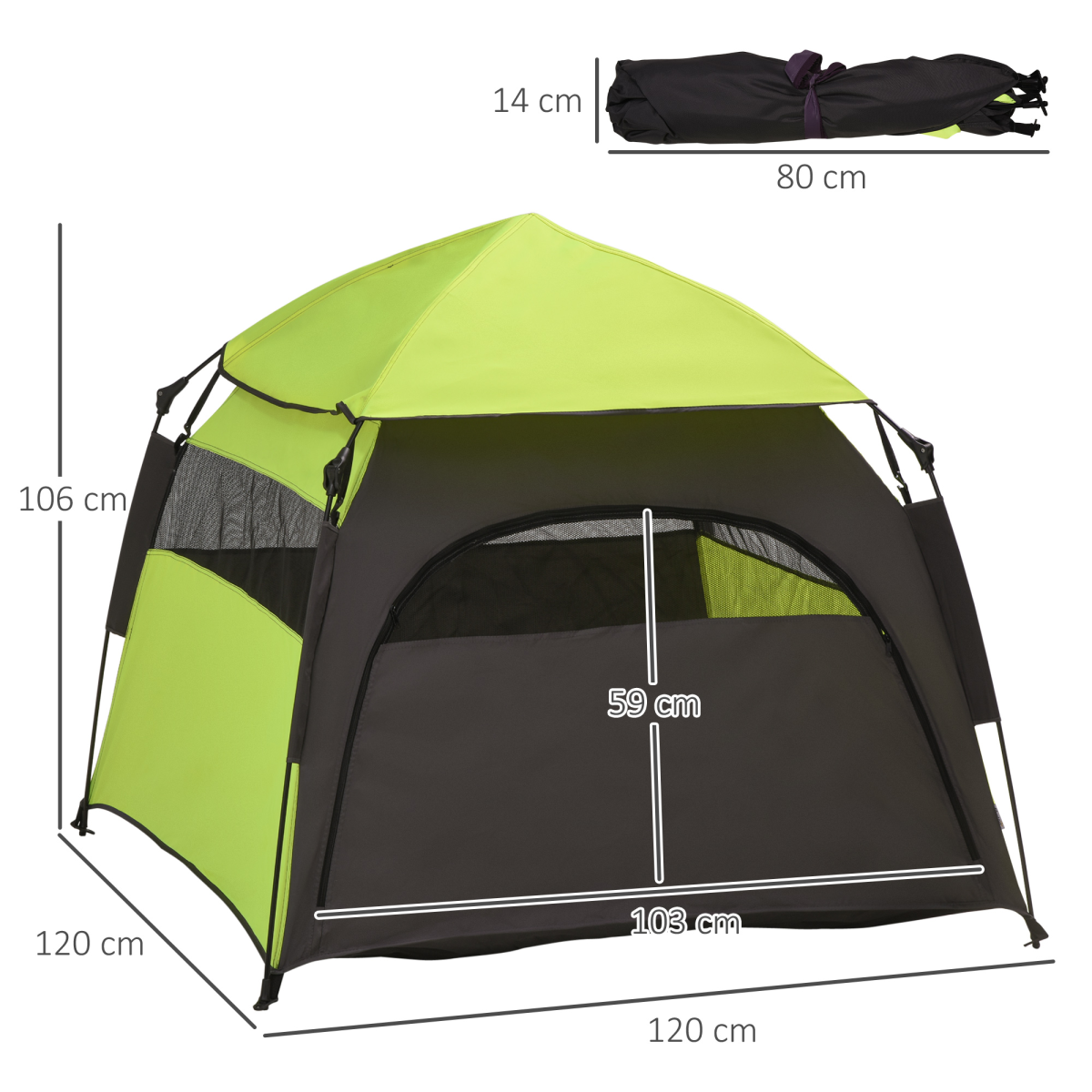 PawHut Foldable Dog and Cat Tent with Waterproof Oxford Cloth & Carry Bag – Indoor and Outdoor Shelter, Green