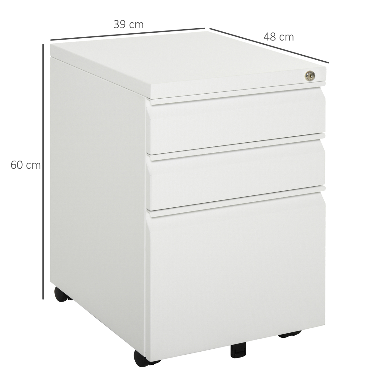 Vinsetto Mobile Vertical 3-Drawer Lockable Metal Filing Cabinet with Wheels – Under-Desk Office Storage