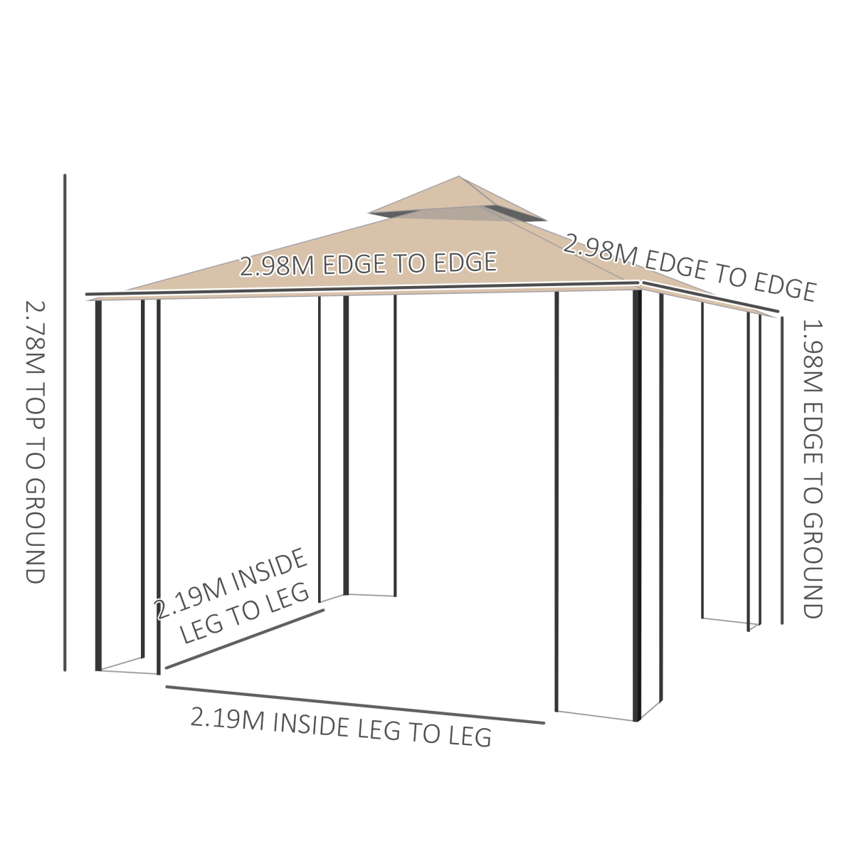 Outsunny 3x3m Outdoor Gazebo Tent with Net Curtains, Two-Tier Roof & Powder-Coated Steel Frame – Garden Shade