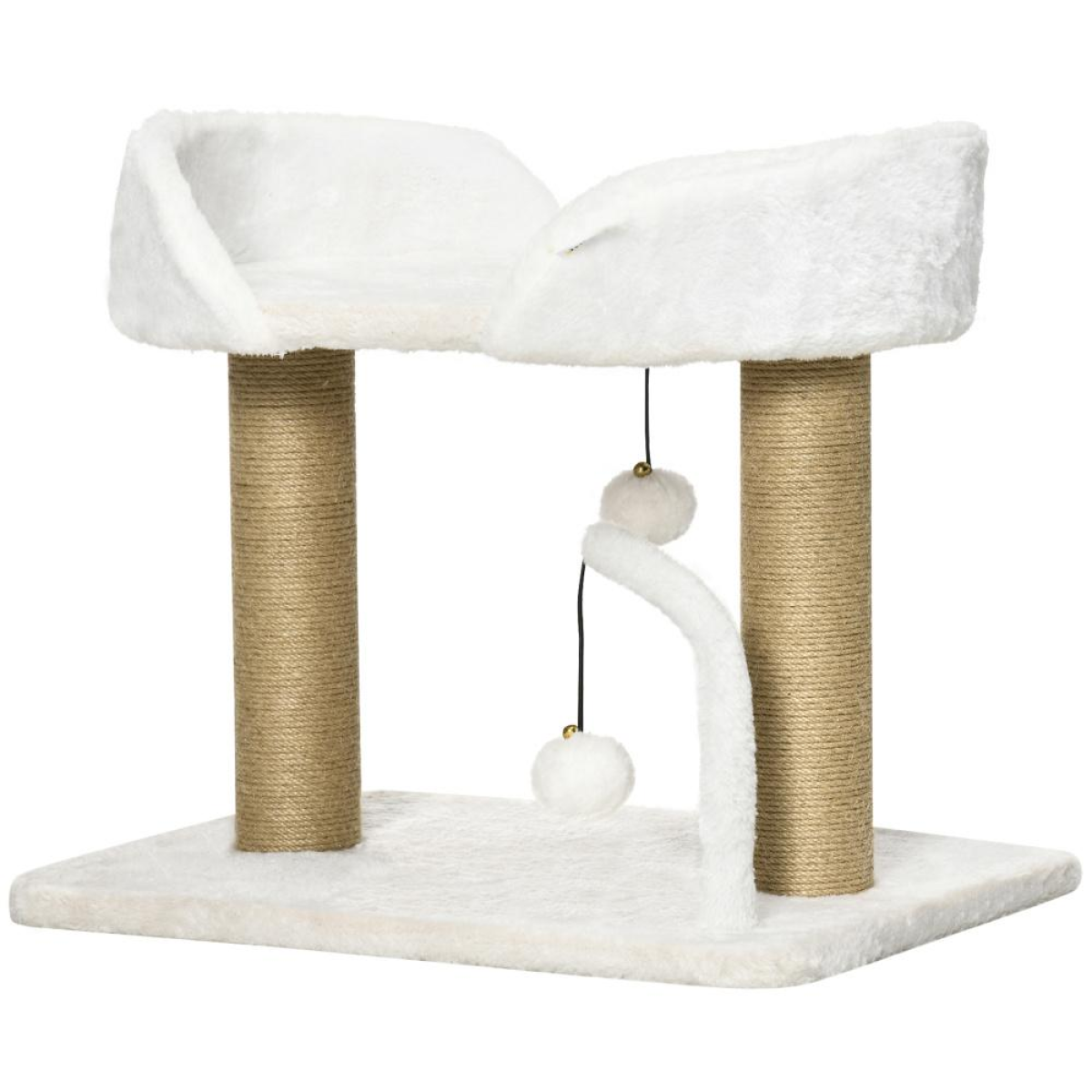Cat Tree with Plush Perch, Jute Scratching Post and Hanging Balls – Compact Cat Tower, White
