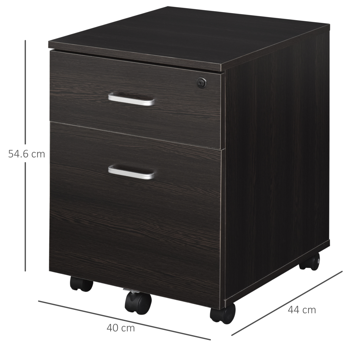 Vinsetto 2-Drawer Locking Mobile Filing Cabinet on 5 Wheels – Under-Desk Home Office Storage, Brown