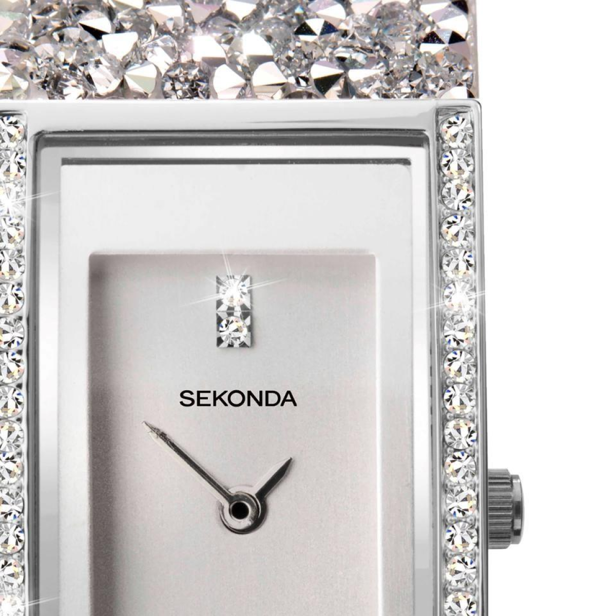 Sekonda Seksy Ladies Rectangular Watch – Silver Stone Set Dial, Crystal Embellished Bracelet