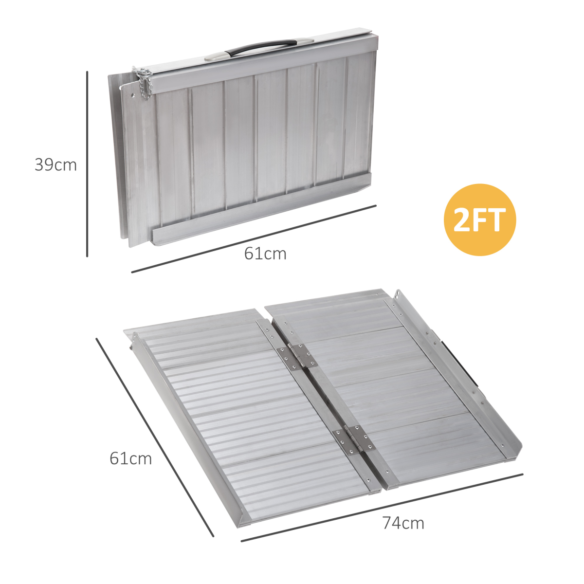 HOMCOM Portable Folding Aluminium Wheelchair Ramp with Carry Handle & Guardrails – 270kg Ramp for Steps and Kerbs