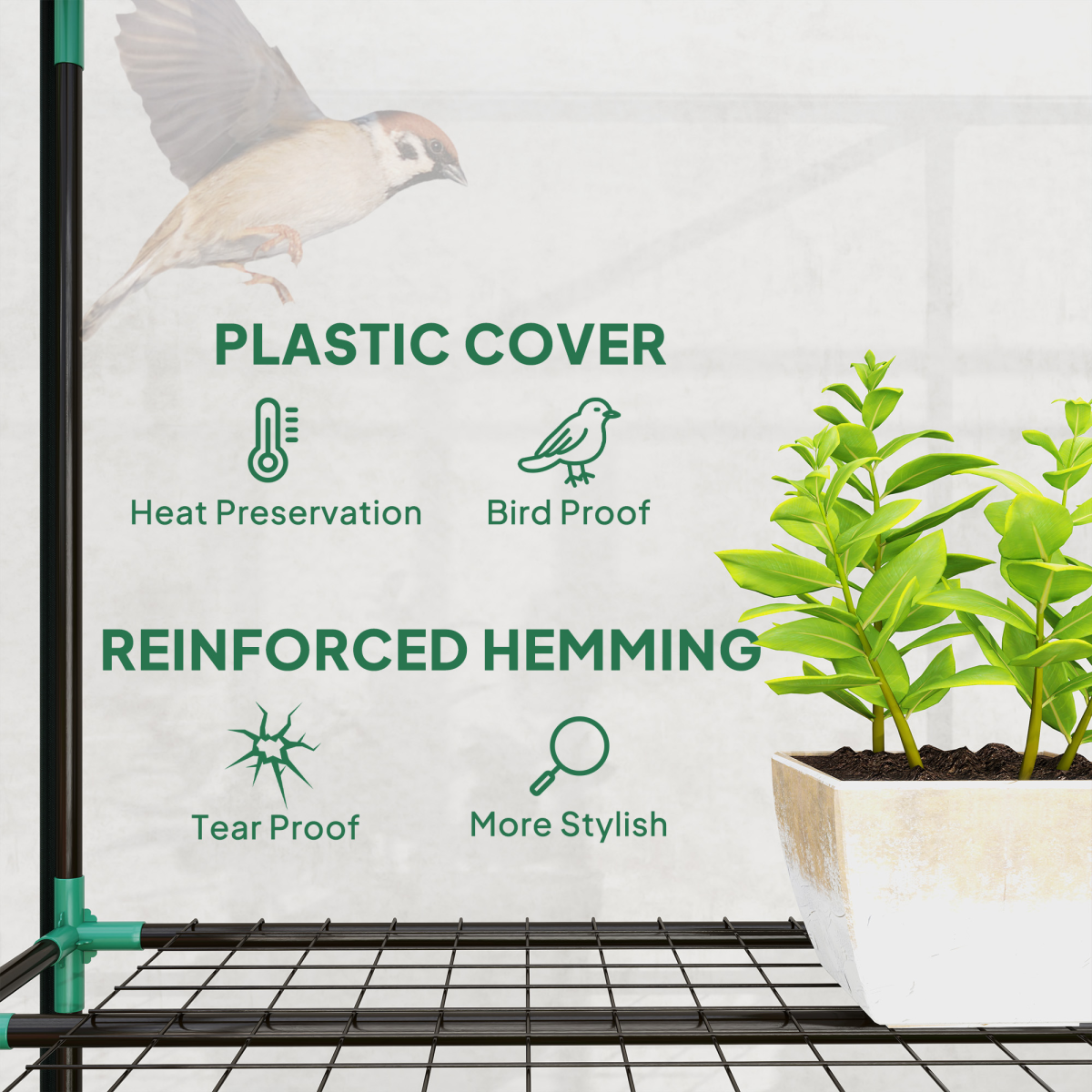 Outsunny 3-Tier Lean-to Wall Mini Greenhouse with Clear Roll-Up Doors & Plastic Cover – Plant Shelves