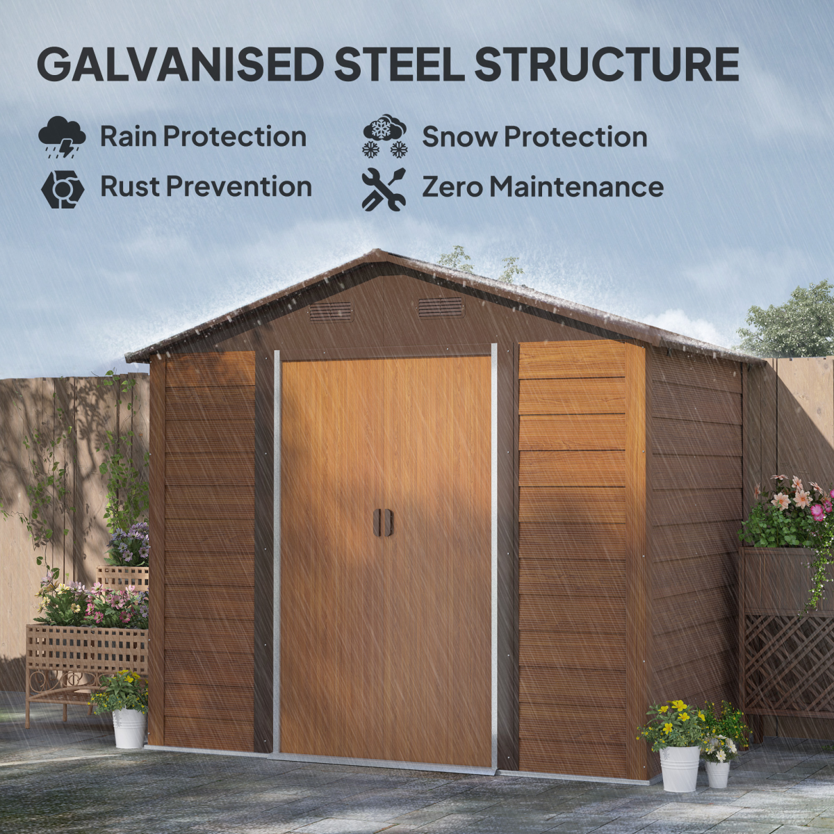 Outsunny 7.7 x 6.4ft Garden Shed with Lockable Sliding Door & Vents – Tool and Bike Storage, Brown