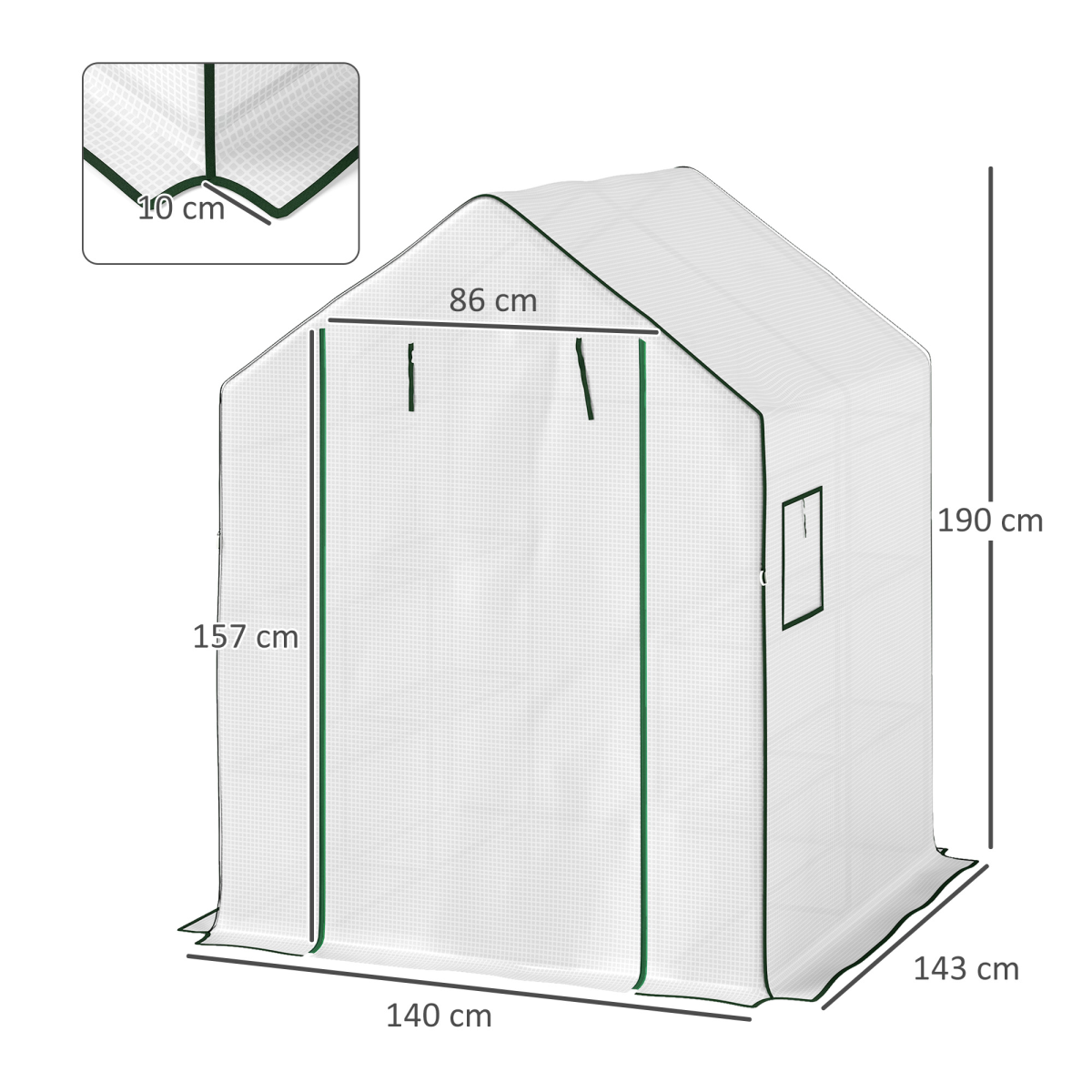 Outsunny Walk-in Greenhouse with 8 Wire Shelves, Roll-up Door & Mesh Windows – Outdoor Plant House, White