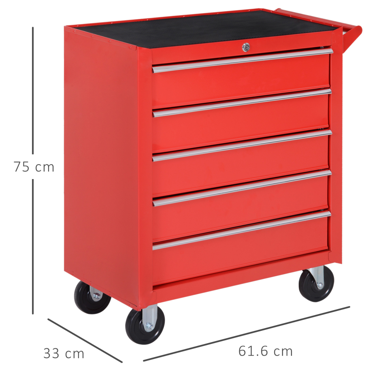 5-Drawer Steel Rolling Tool Cabinet with Castors – Workshop & Garage Storage, Red