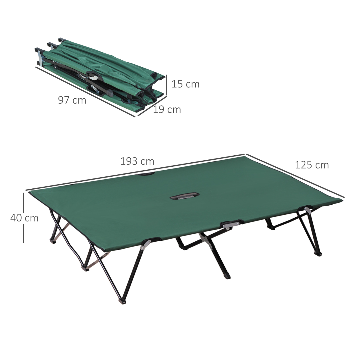 Outsunny Double Camping Cot with Carry Bag, 136kg Capacity – Folding Two-Person Camp Bed, Green
