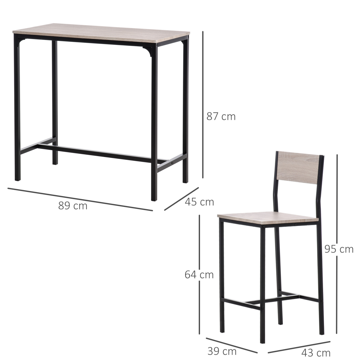 HOMCOM 3-Piece Bar Table and Stool Set with Metal Frame and MDF Top – Compact Breakfast Bar, Black