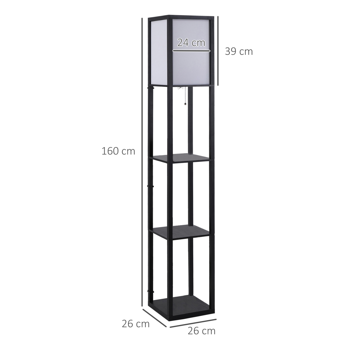HOMCOM Shelf Floor Lamp with 4-Tier Open Shelves – Living Room & Bedroom Lighting, 160cm, Black & White