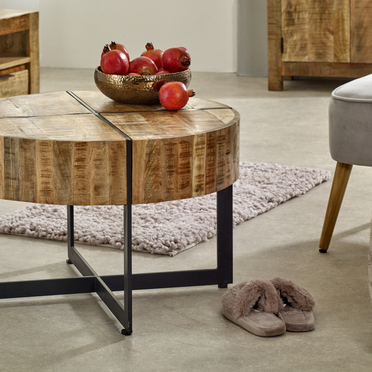 Surrey Solid Mango Wood Coffee Table with Inlaid Metal Legs – Handmade Industrial-Natural Style