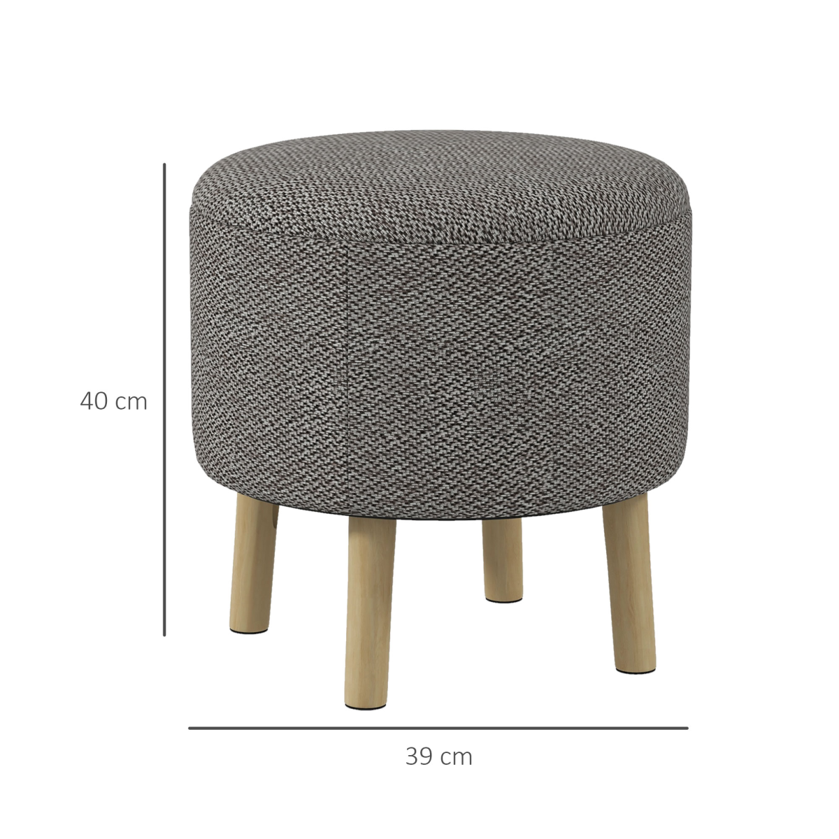 HOMCOM Round Storage Ottoman with Cushioned Top & Hidden Space – Footstool, Light Grey
