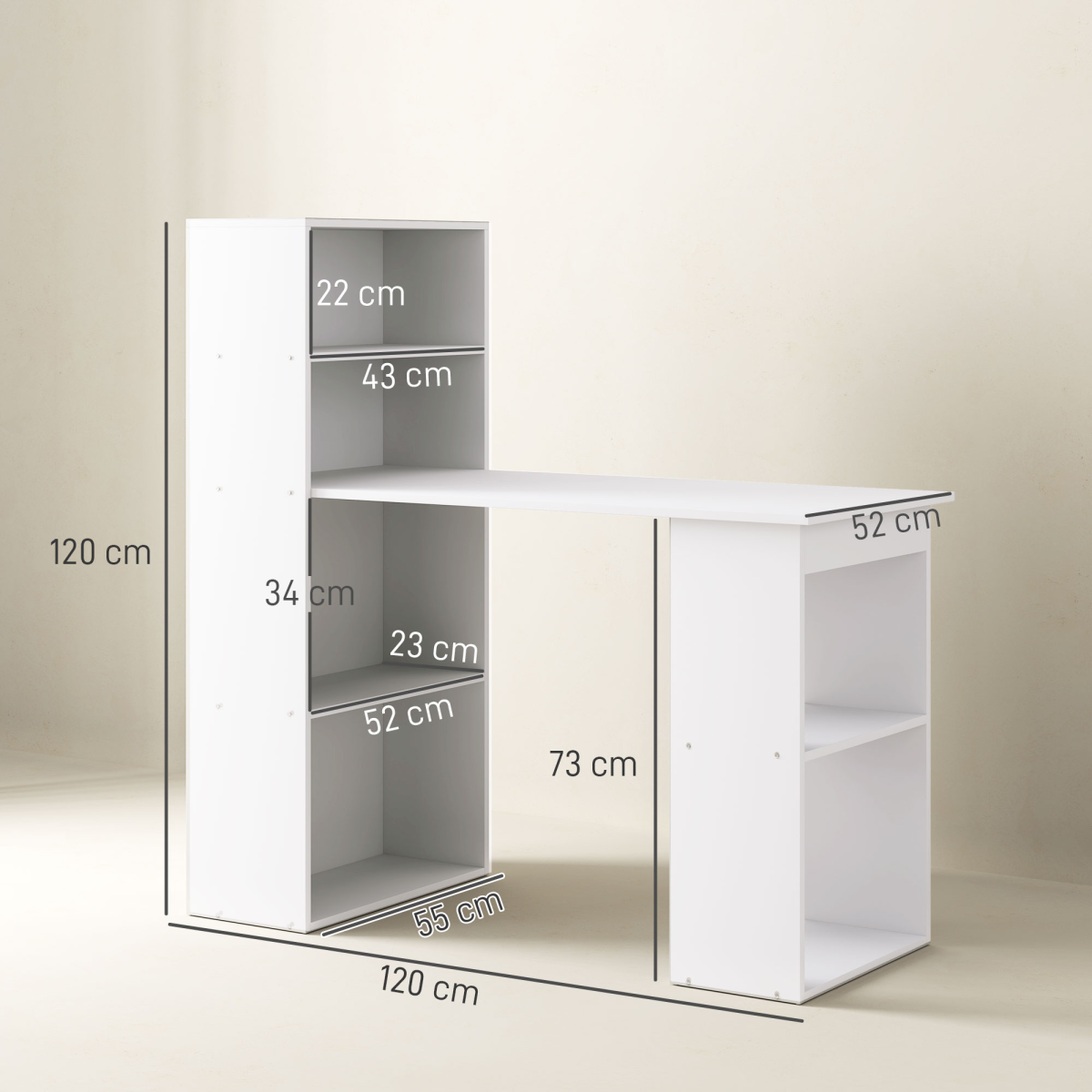 HOMCOM Space-Saving Computer Desk with Hutch and Upper Shelves, 120 x 55 x 120cm – White