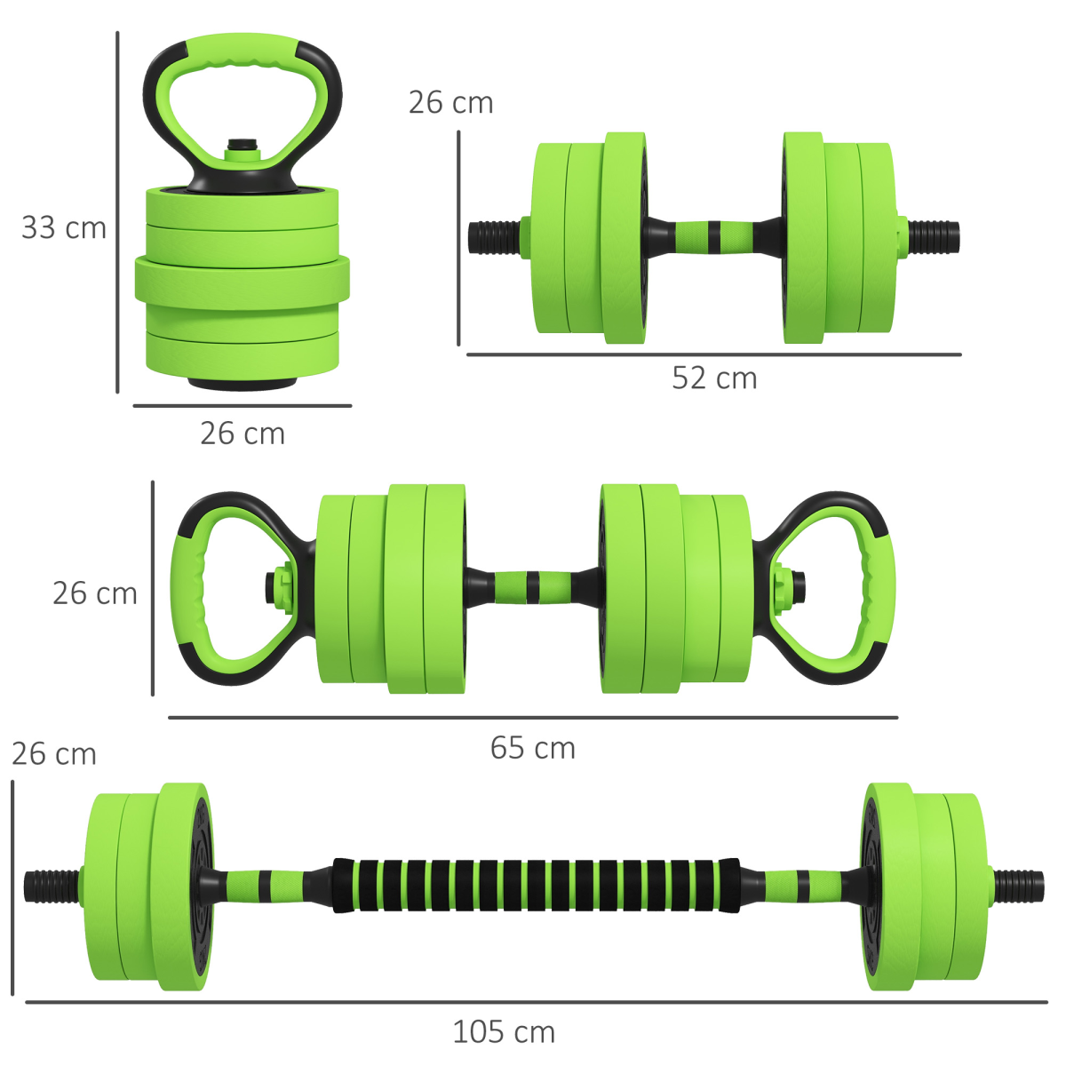 SPORTNOW 40kg 4-in-1 Adjustable Weight Set – Dumbbells, Barbell, Kettlebell & Push Up Stands, Home Gym, Green