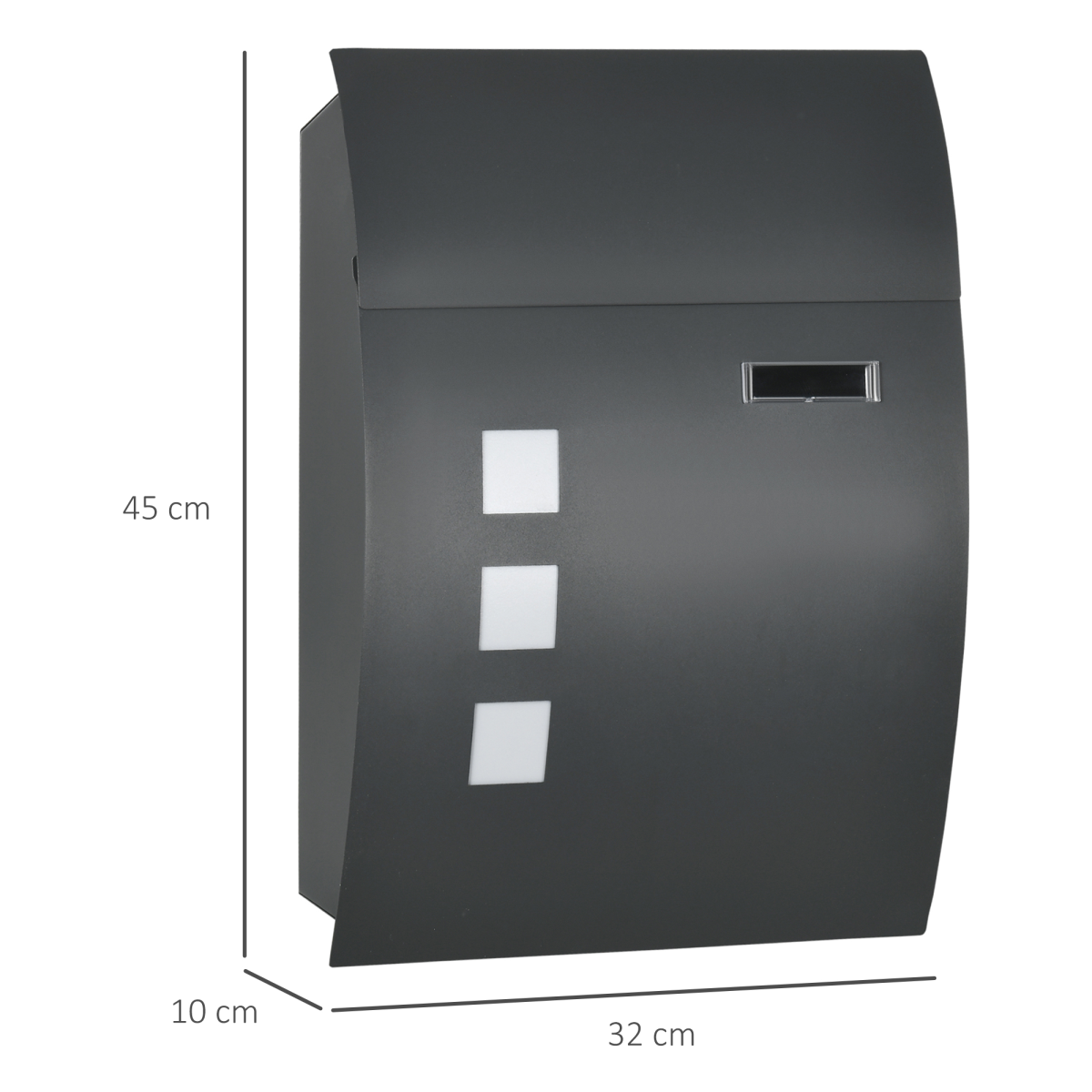 HOMCOM Lockable Wall-Mounted Letter Box with Viewing Windows – Weatherproof Galvanised Steel Post Box