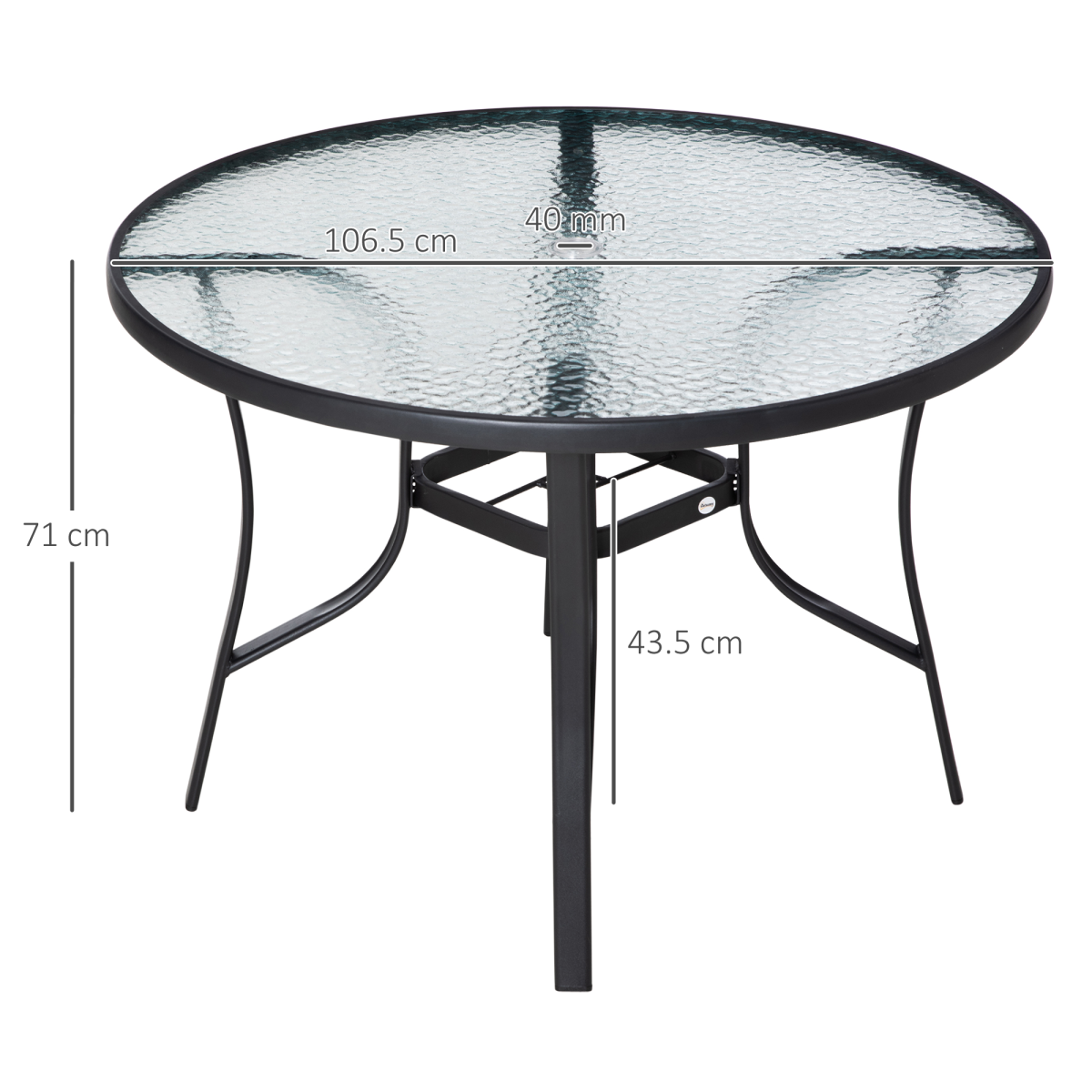 Outsunny 106cm Round Tempered Glass Garden Dining Table with Parasol Hole – Steel Frame Patio Furniture
