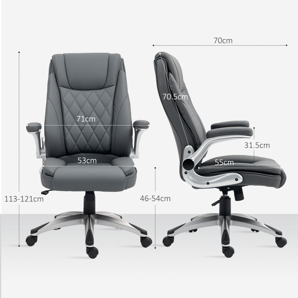 High Back Executive PU Leather Office Chair with Tilt Function and 12cm Padding – Dark Grey