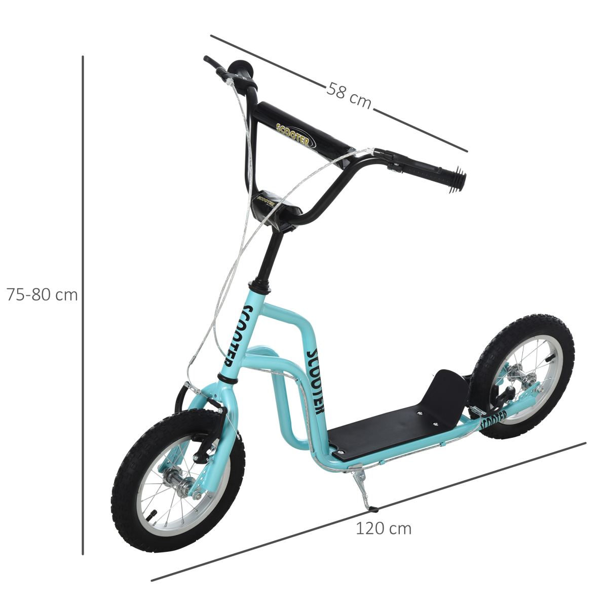 HOMCOM Kids Kick Scooter with Adjustable Handlebar, Dual Brakes & Inflatable Wheels – Steel Frame, Blue