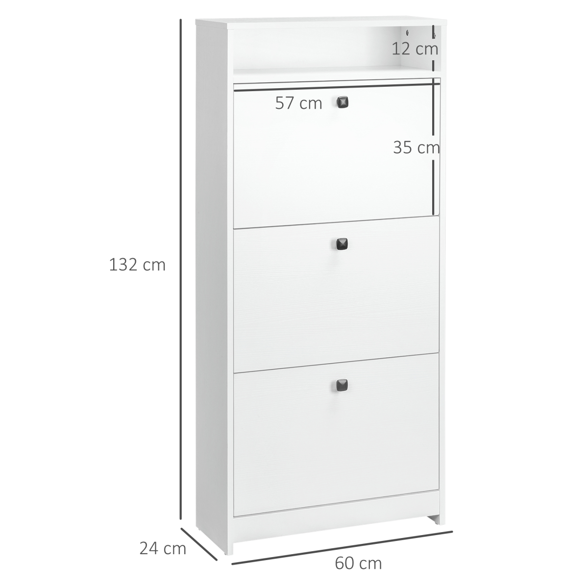 3-Drawer Shoe Storage Cabinet with Flip-Down Drawers – Holds 18 Pairs, Slim Hallway Organiser, White
