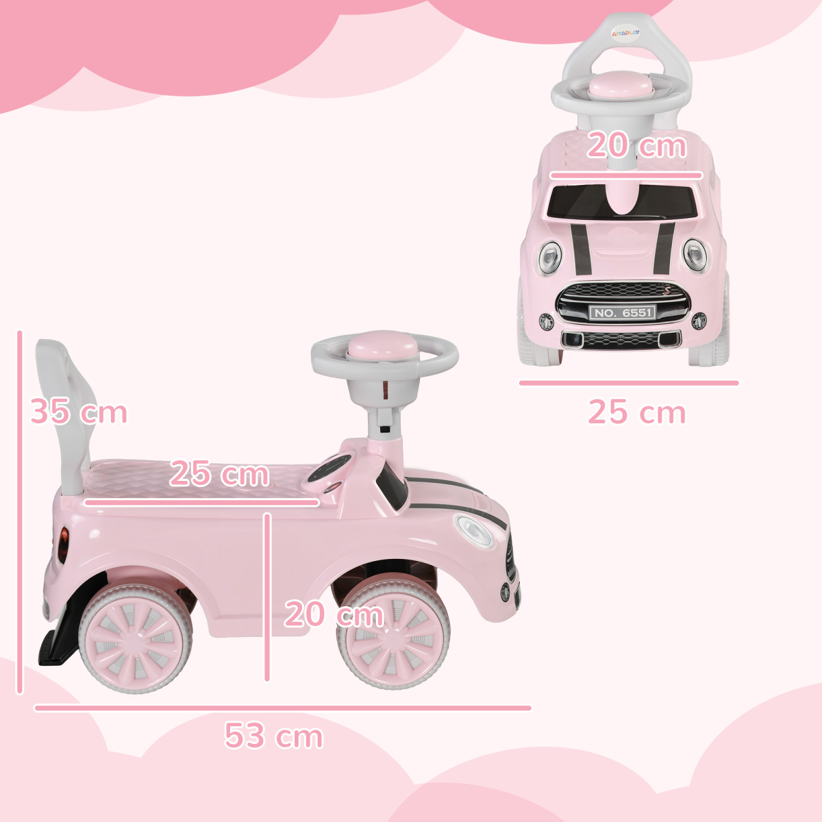 AIYAPLAY Foot-to-Floor Ride-On Car with Steering Wheel & Horn – Toddler First Ride-On, Pink