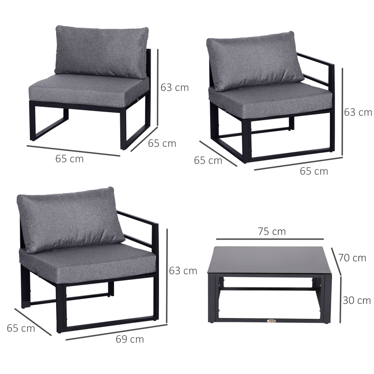 Close-up of the tempered glass table on the Outsunny sectional sofa set