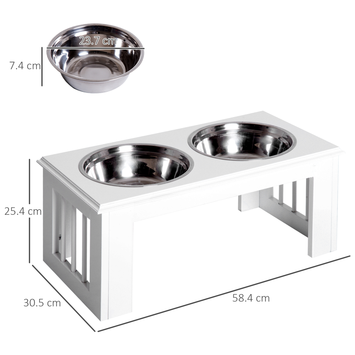 Pawhut Raised Pet Feeder with Double Stainless Steel Bowls – Elevated Food & Water Stand, White