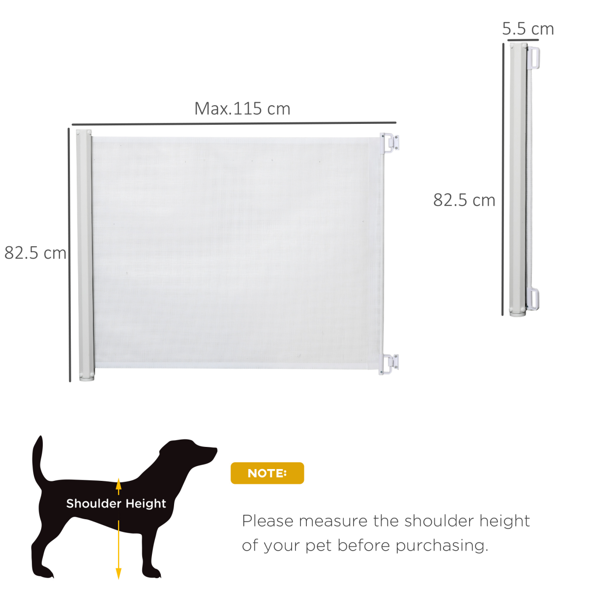 PawHut Retractable Pet Safety Gate, Folding Stair Barrier with Breathable Mesh, 115 cm – White