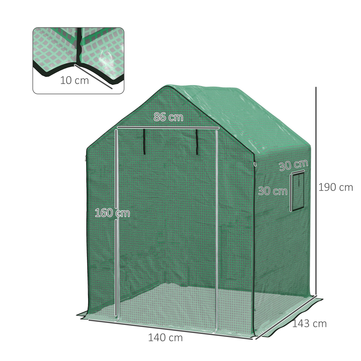 Outsunny Walk-in Greenhouse Replacement Cover with Roll-up Door & Mesh Windows – PE Cover Only, Green