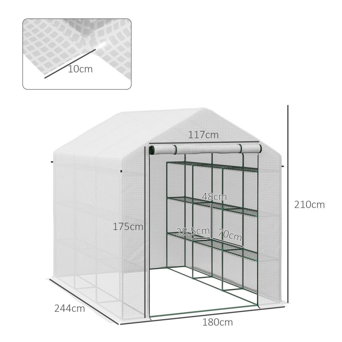Outsunny Walk-In Greenhouse Polytunnel with Roll-Up Door & 3-Tier Shelves – 244 x 180 cm, Reinforced PE Cover