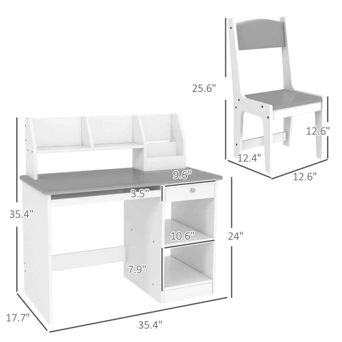 Kids Desk and Chair Set with Storage Shelves & Drawers – Children's Study Table for Ages 5–8, Grey