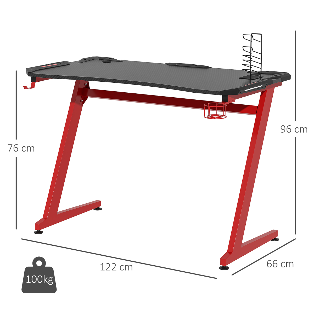 HOMCOM Gaming Desk with Cup Holder, Headphone Hook and Gamepad Holder – Large Tabletop Home Office Desk