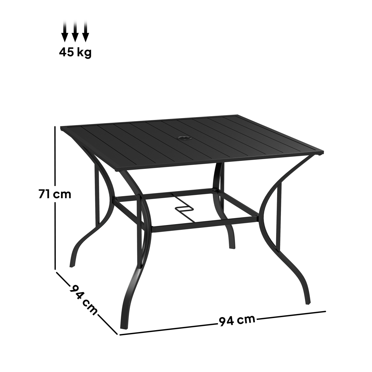 Outsunny Square Garden Table for 4 with Parasol Hole – Slatted Metal Top, Powder-Coated Steel Frame