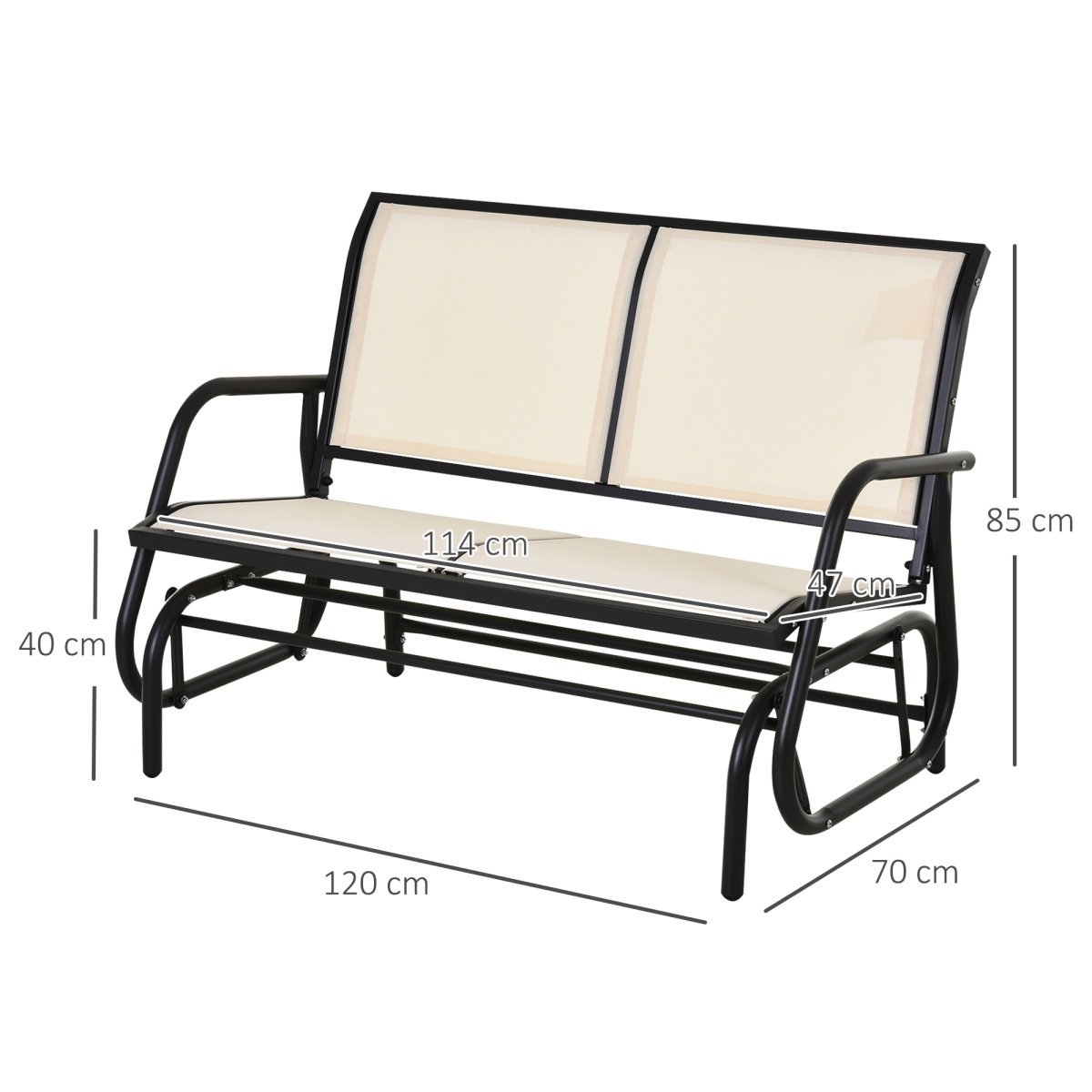 Outsunny 2-Person Patio Glider Bench Loveseat with Armrests, Steel Frame, Sling Mesh – Garden Seating, Cream