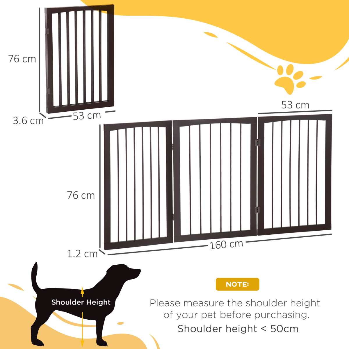 Pawhut Folding Freestanding Pine Wood Pet Gate – 3-Panel Indoor Dog Fence and Safety Barrier for Small Dogs