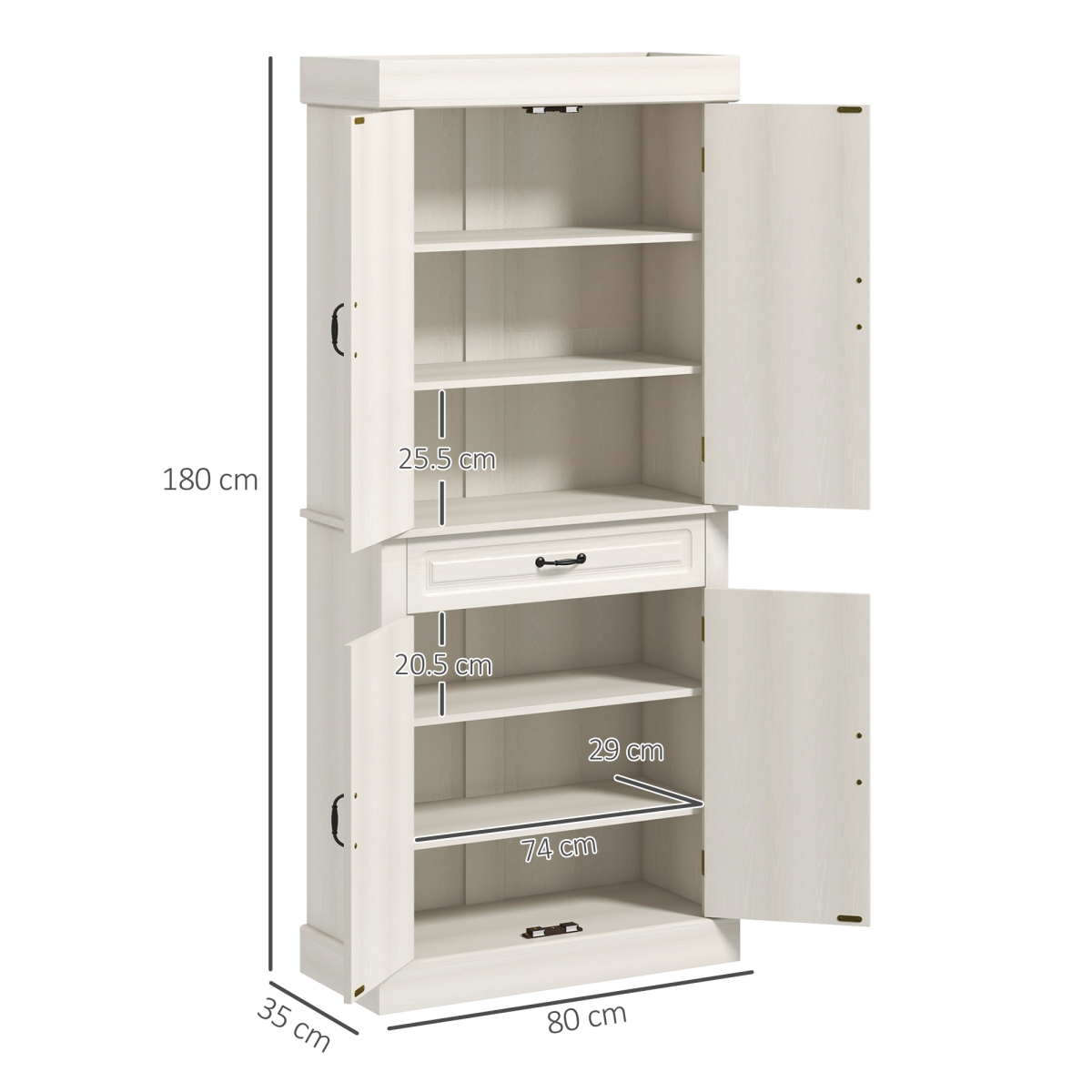 HOMCOM 180cm Kitchen Pantry Storage Cabinet with Drawer & Double Doors – Food Organiser, White
