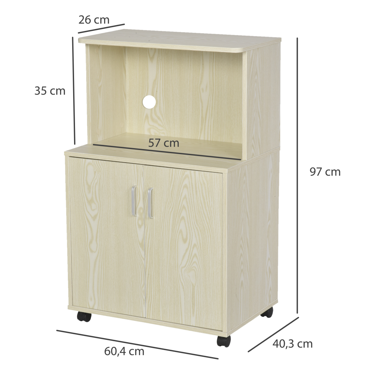 HOMCOM Kitchen Pantry Cupboard on Rolling Wheels, 97 x 60 x 40cm – Oak-Effect Storage