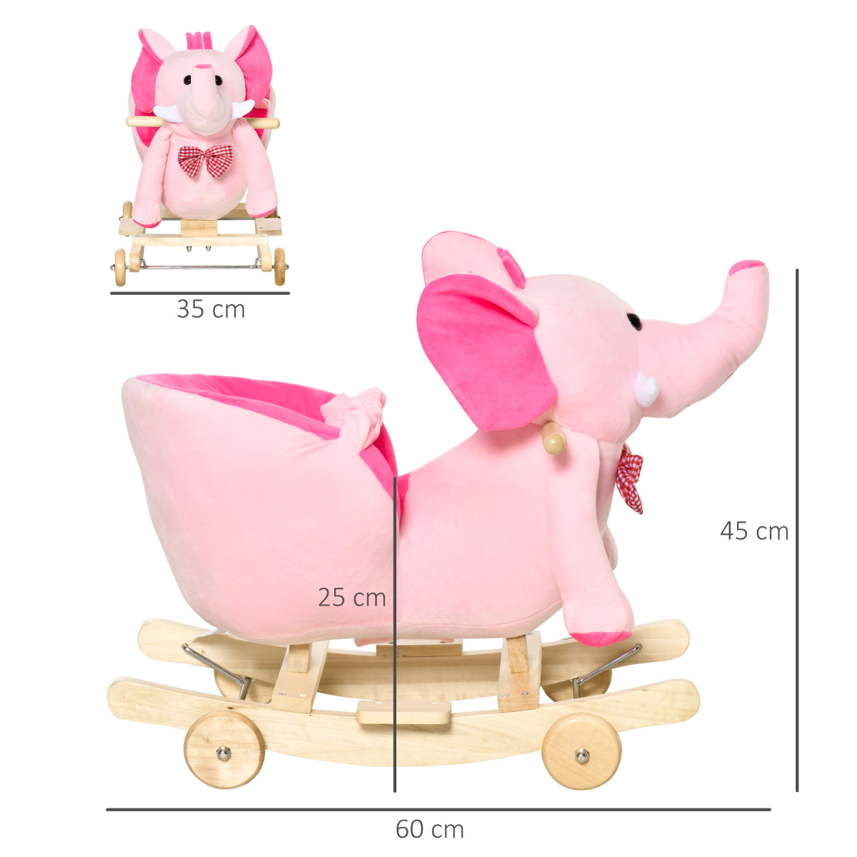 HOMCOM 2-in-1 Baby Rocking Elephant Ride-On with Wheels and 32 Nursery Rhymes – Toddler Rocker, Pink