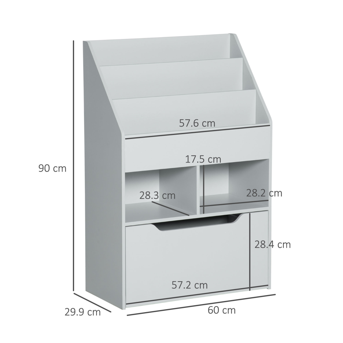 HOMCOM Kids Bookshelf with Toy Storage Drawer on Wheels – Three-Tier Bedroom Organiser, Grey