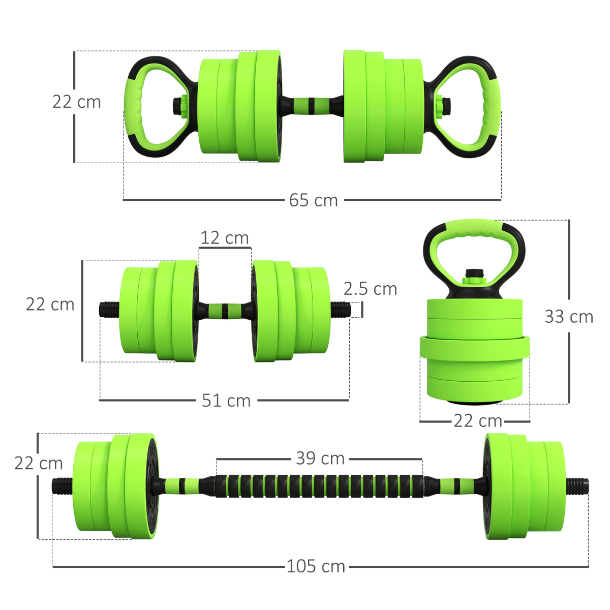 SPORTNOW 30kg 4-in-1 Adjustable Weight Set – Dumbbells, Barbell, Kettlebell & Push Up Stands for Home Gym