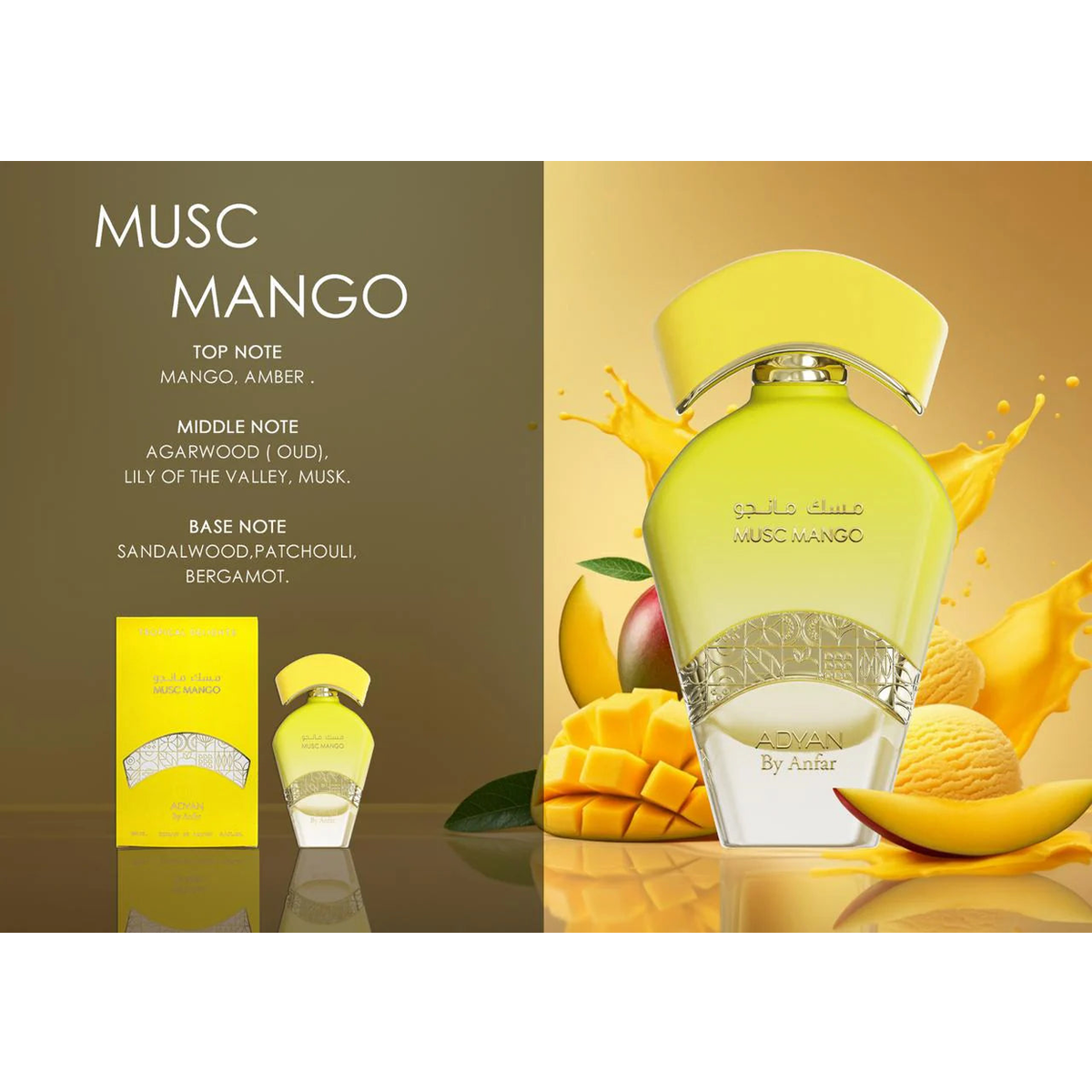 Adyan Musc Mango Fragrance – Tropical Mango, Amber, Oud & Sandalwood Scent for Evening Wear