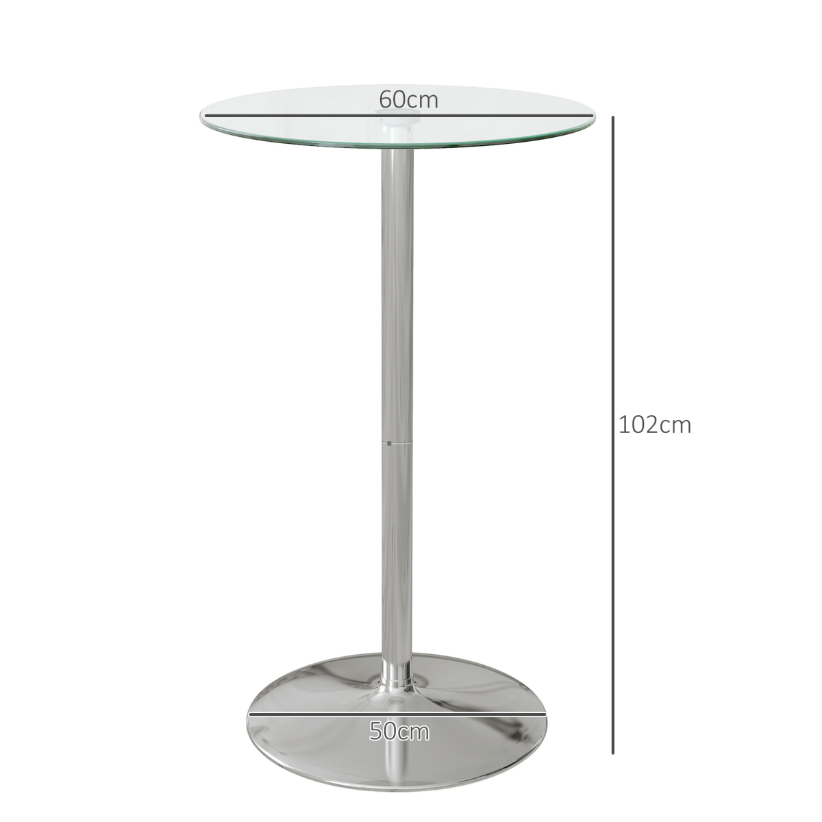 HOMCOM Round Glass Top Bar Table for 2 with Metal Base – Modern Pub-Style Kitchen Table