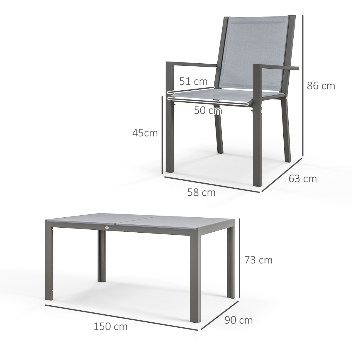 Outsunny 7-Piece Patio Dining Set with Table & 6 Stackable High-Back Armchairs – Steel Frame Garden Furniture, Grey