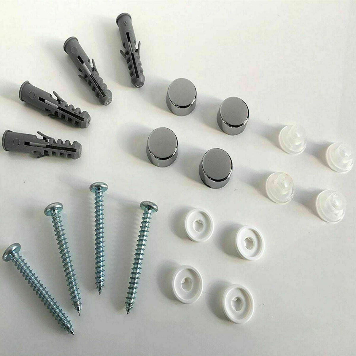 Mirror Fixing Kit with Screws, Raw Plugs and Chrome Caps – Wall Hanging Spares for Drilled Mirrors