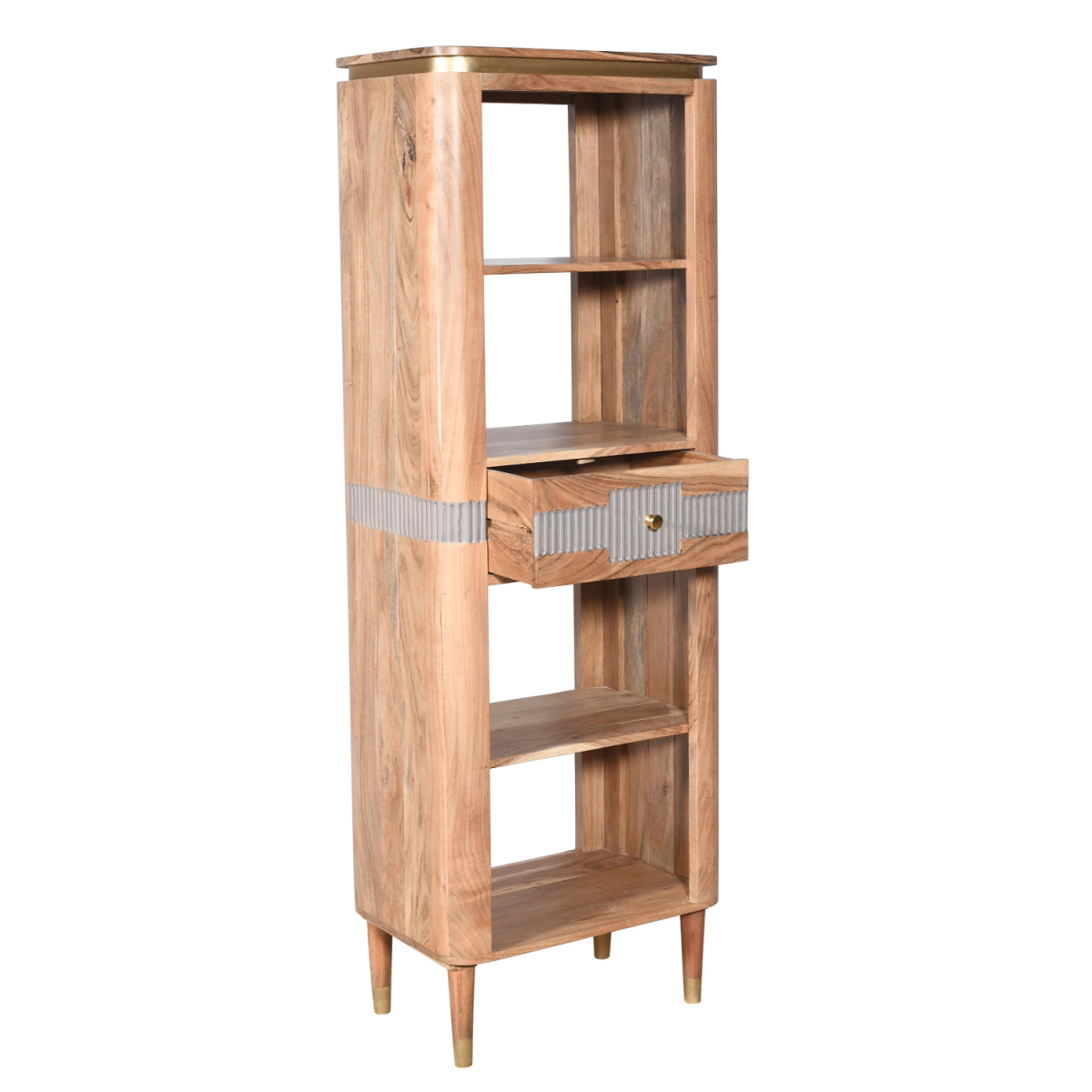 Wilton Acacia Wood Slim Bookcase with 1 Drawer – Hand-Crafted Storage for Alcoves & Hallways